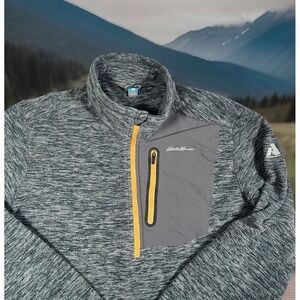 Eddie Bauer First Ascent Pullover Mens M Gray 1/4 Zip Fleece Outdoor Hiking-EUC